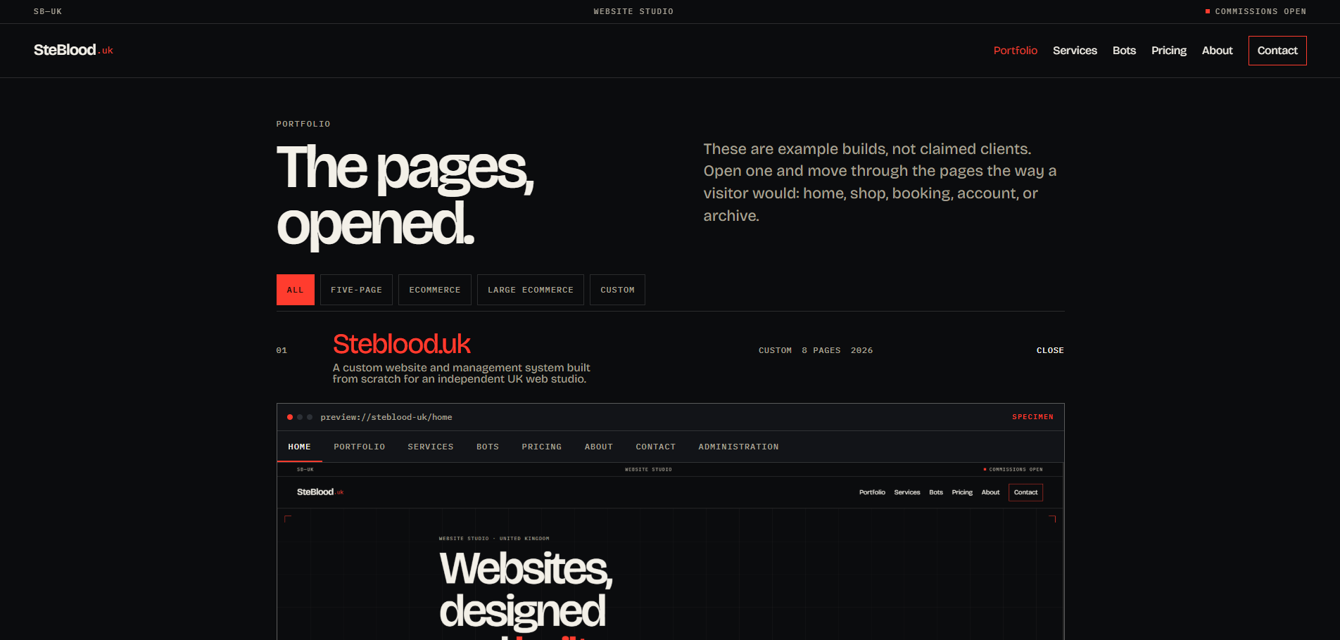 Steblood.uk, Portfolio